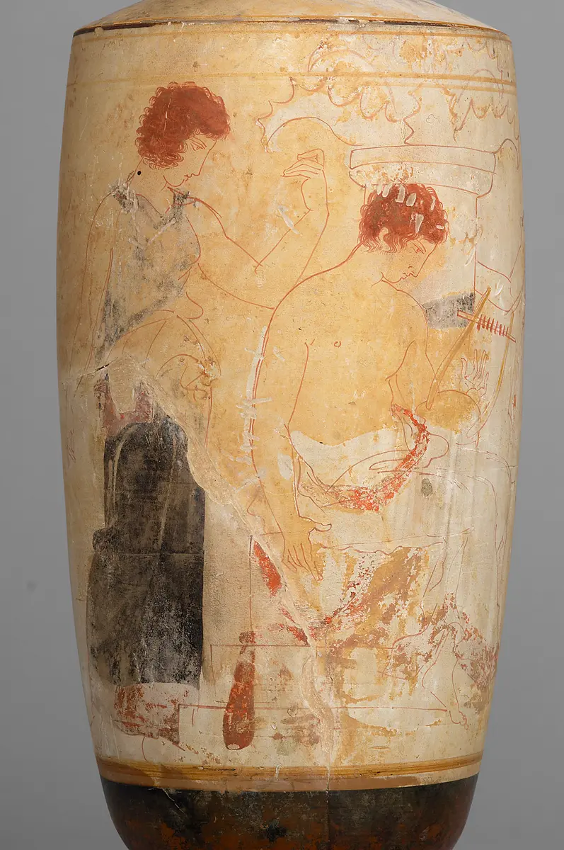 Szene an einer Grabstele