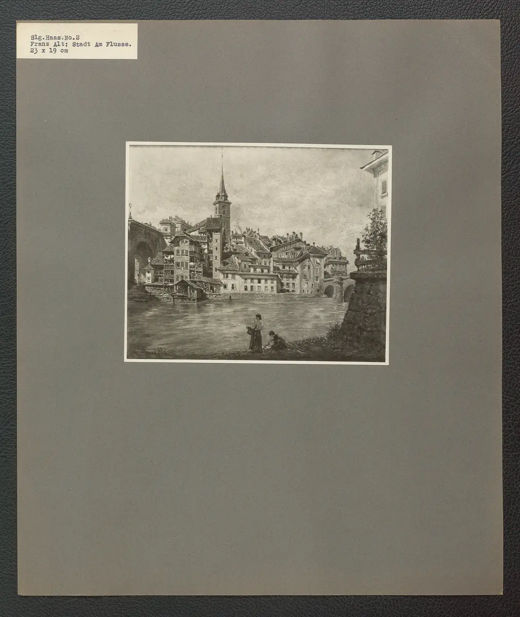 Franz Alt, Stadt am Flusse. 19 x 22,5 cm