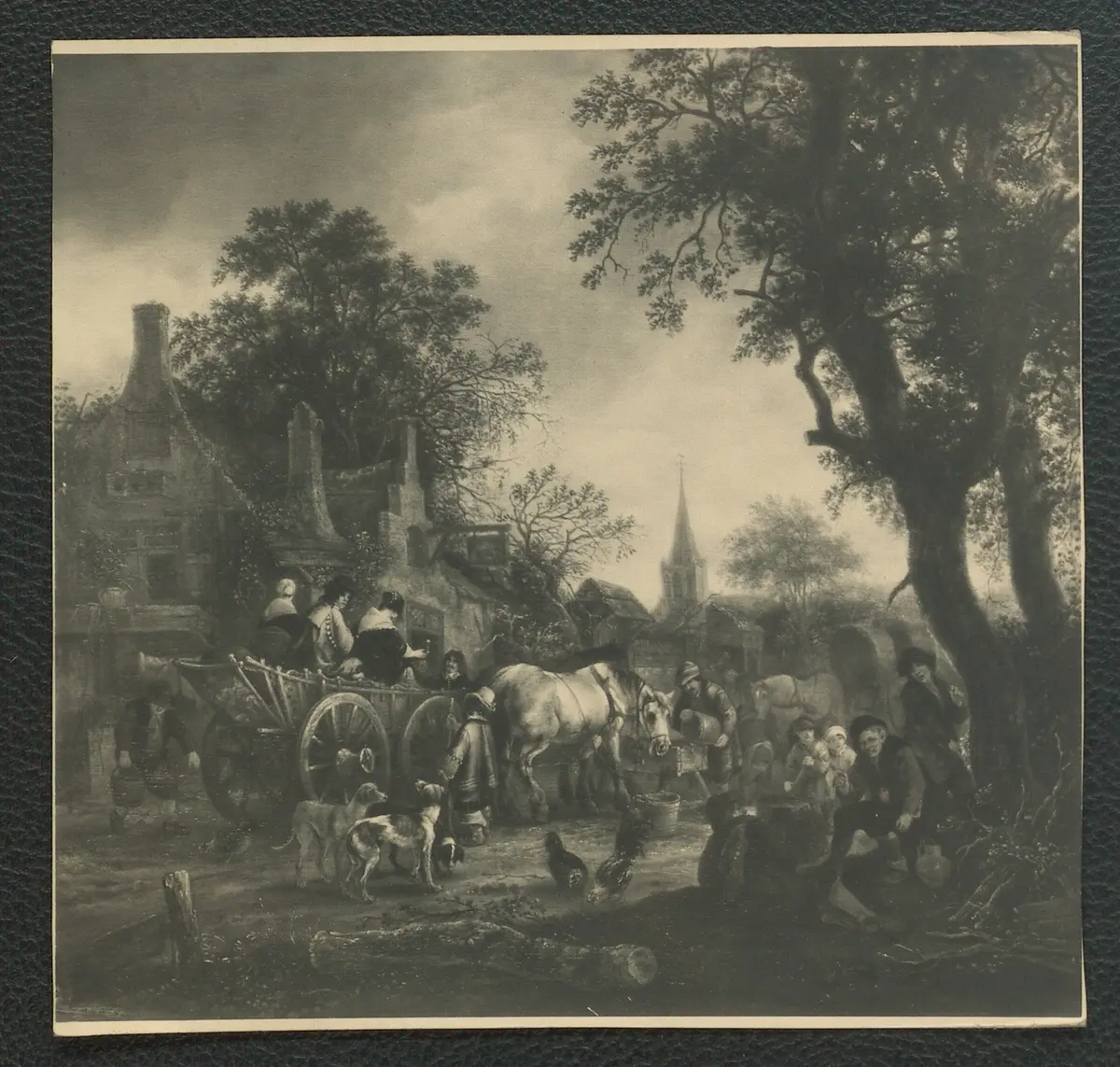 Ostade: Wagen vor der Schenke. Öl-Holz, 51 x 53 cm