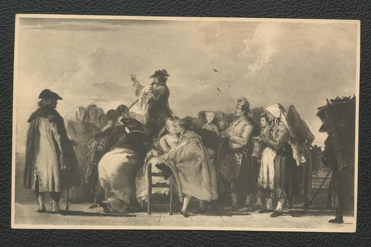 Tiepolo: Volksszene in Venedig. Öl-Leinwand 34,5 x 57,5 cm
