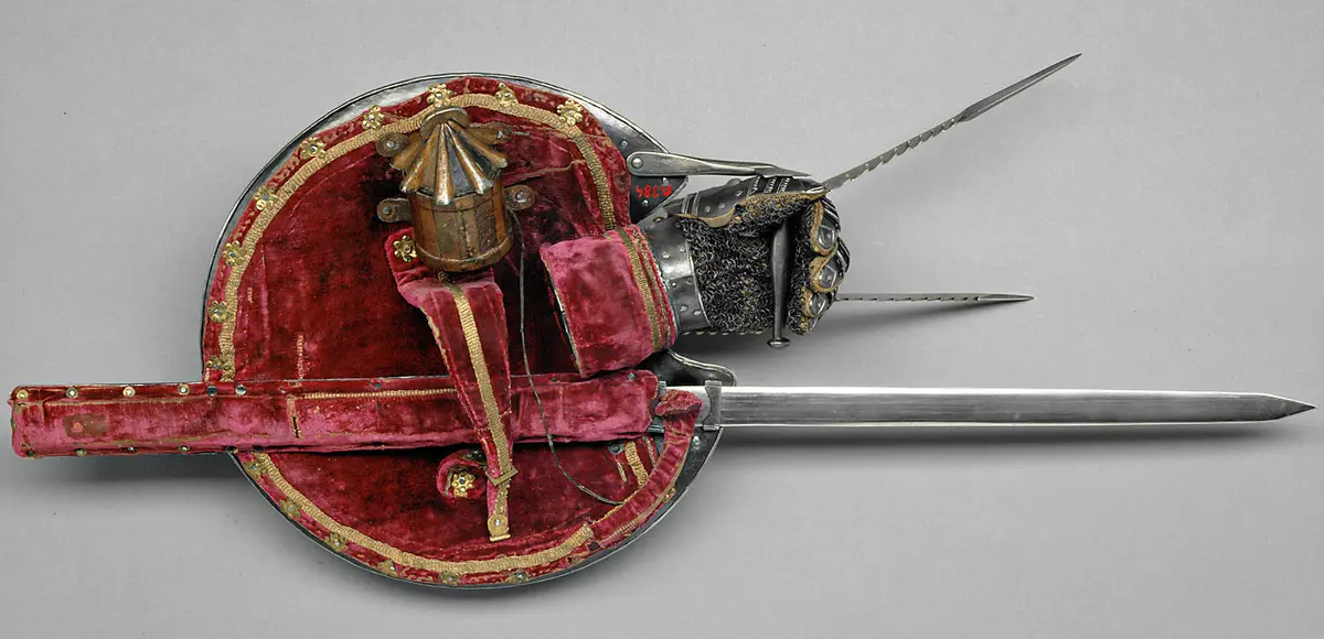 Laternenschild mit Eisenhandschuh und einschiebbarer Stoßklinge