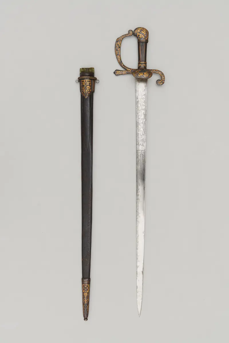 Hirschfänger und Rufhorn samt Gehänge