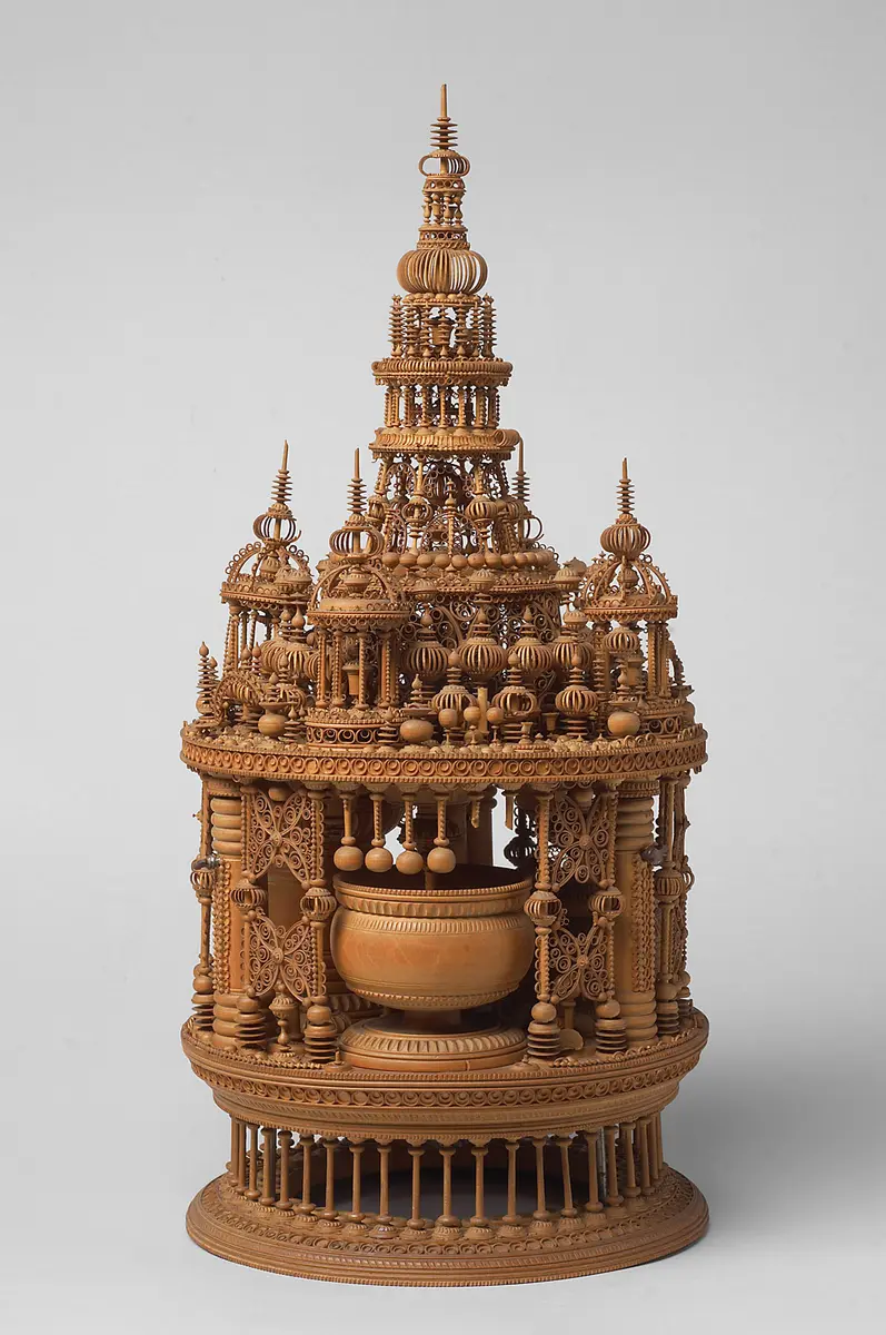 Schreibzeug, Aufsatz, Mikroschnitzerei, Drechselarbeit, Holzarbeit