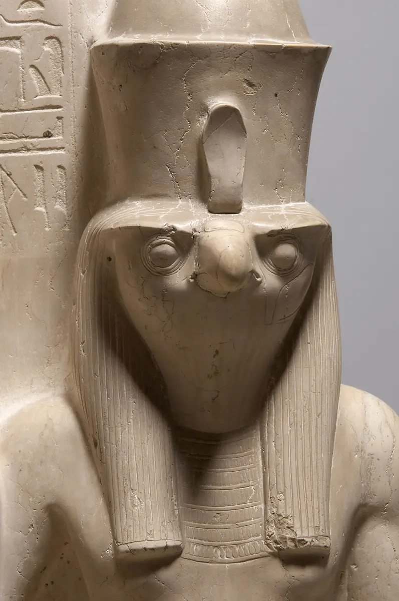 Statue group of the god Horus and King Haremhab