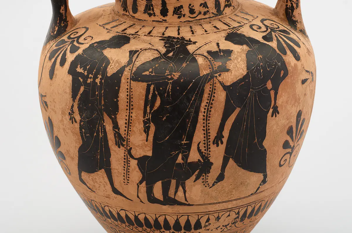 Herakles und Amazonen (A), Dionysos (B)