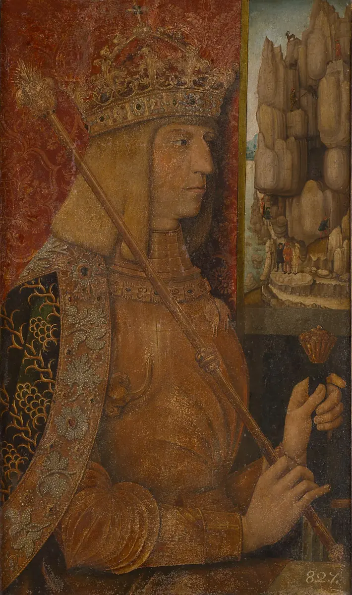 Maximilian I. (1459-1519), Bildnis in halber Figur mit der Martinswand