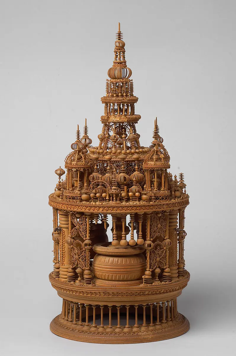 Schreibzeug, Aufsatz, Mikroschnitzerei, Drechselarbeit, Holzarbeit