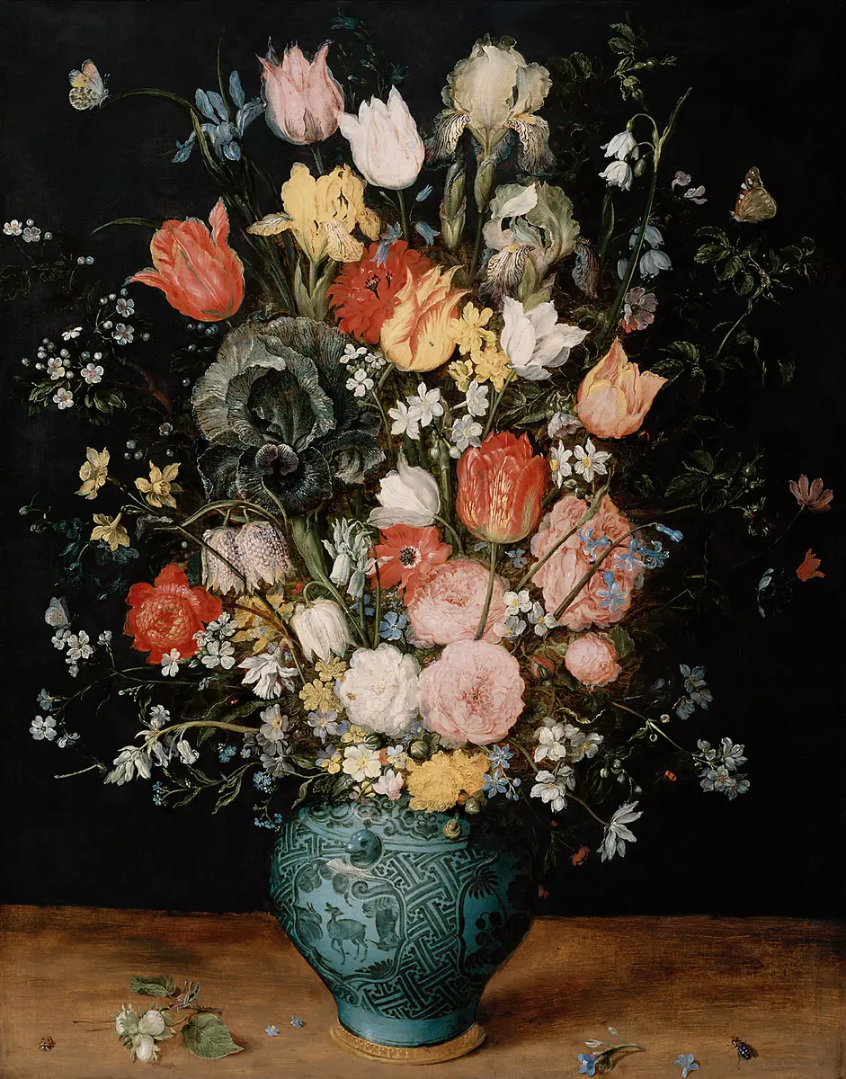Bouquet of Flowers in a Blue Vase