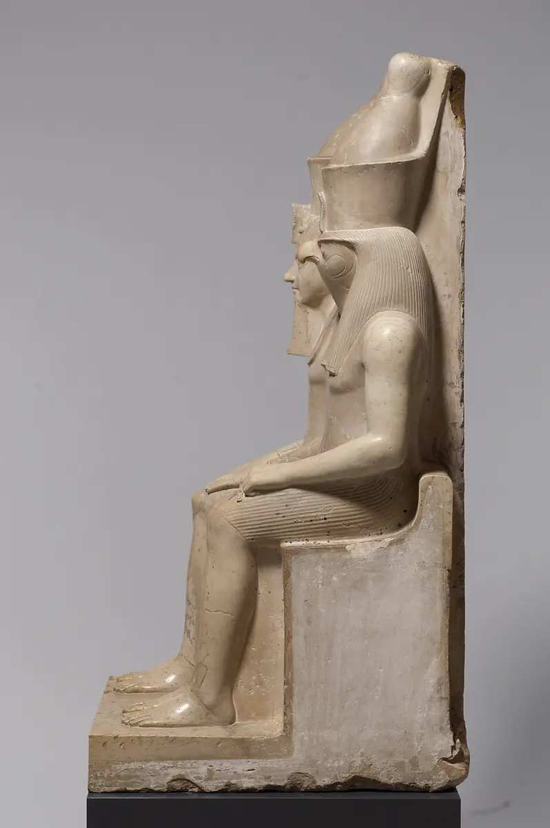 Statue group of the god Horus and King Haremhab