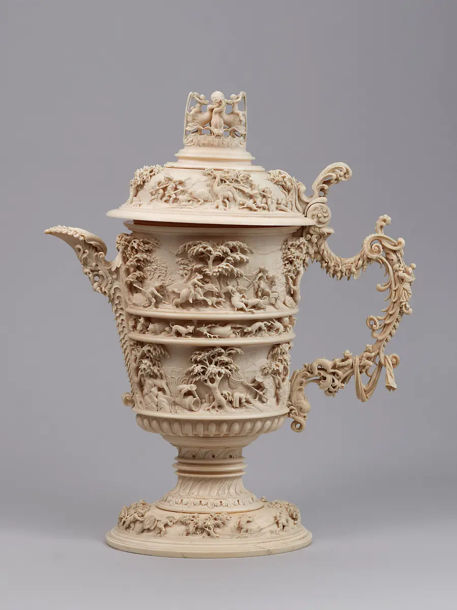 Lidded Ewer with Hunting and Fishing Scenes
