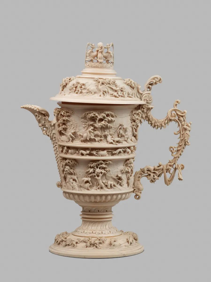 Lidded Ewer with Hunting and Fishing Scenes