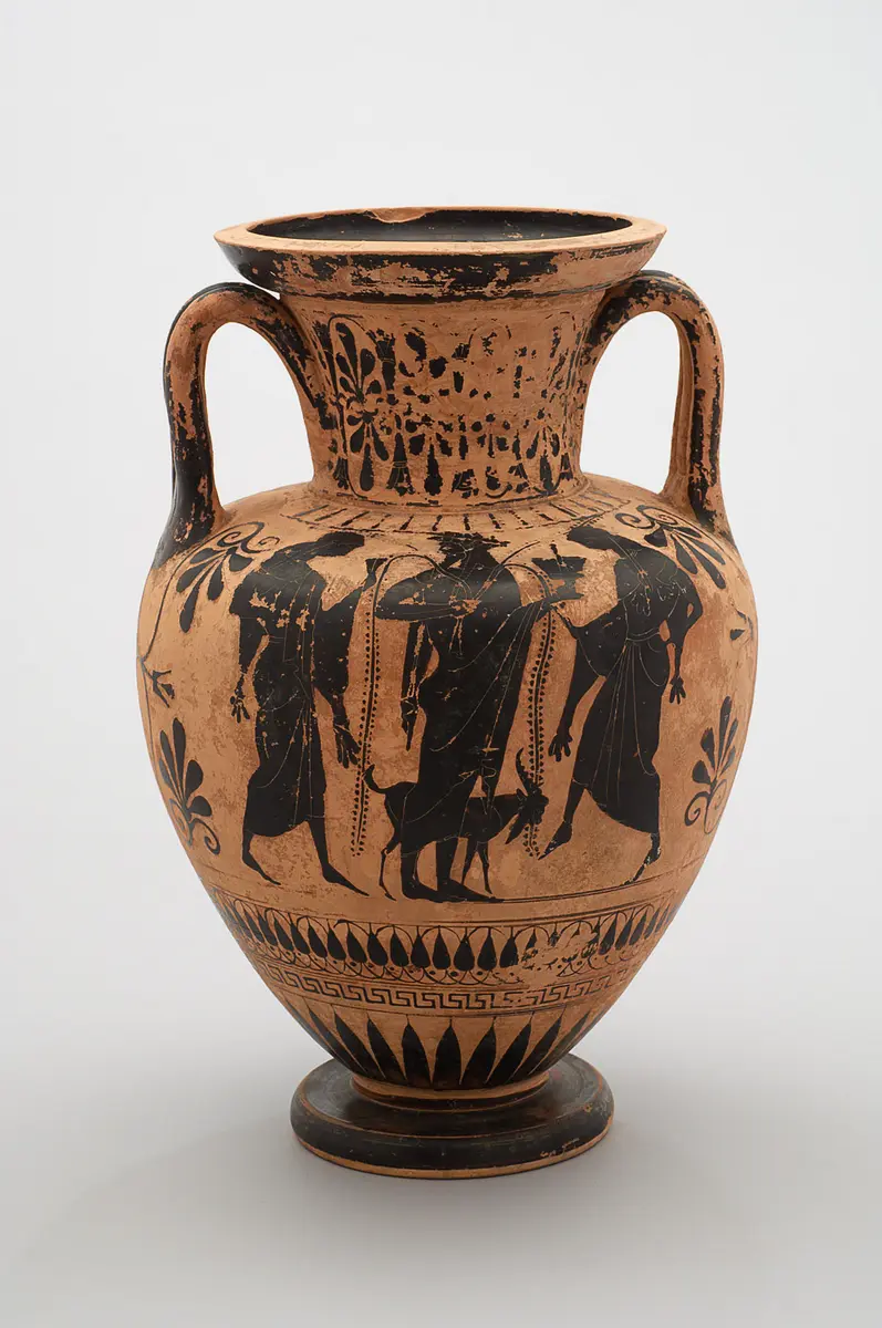 Herakles und Amazonen (A), Dionysos (B)