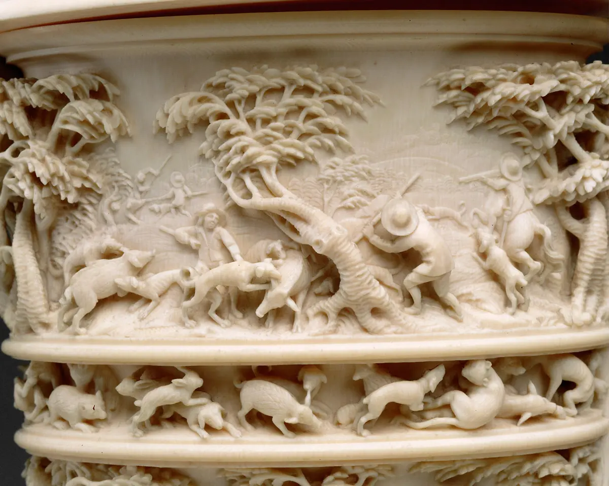 Lidded Ewer with Hunting and Fishing Scenes