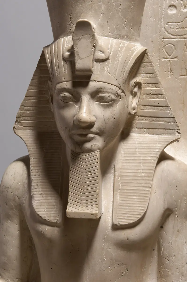 Statue group of the god Horus and King Haremhab