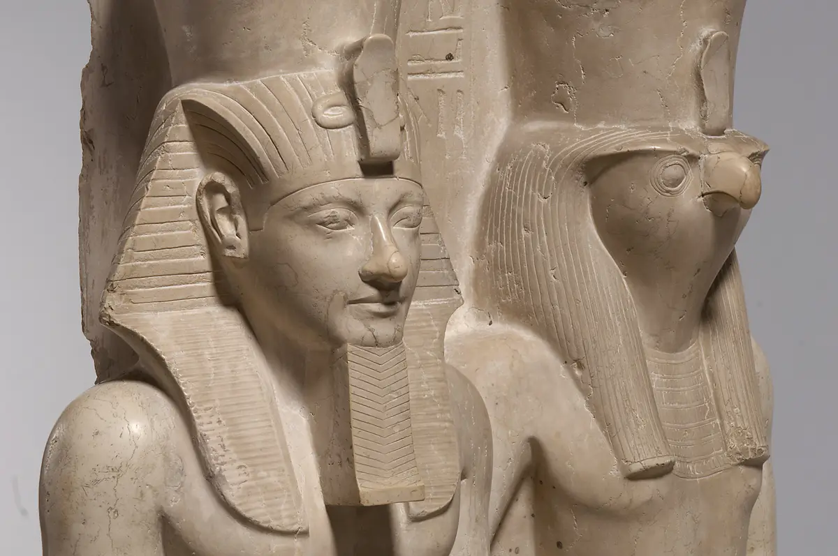Statue group of the god Horus and King Haremhab