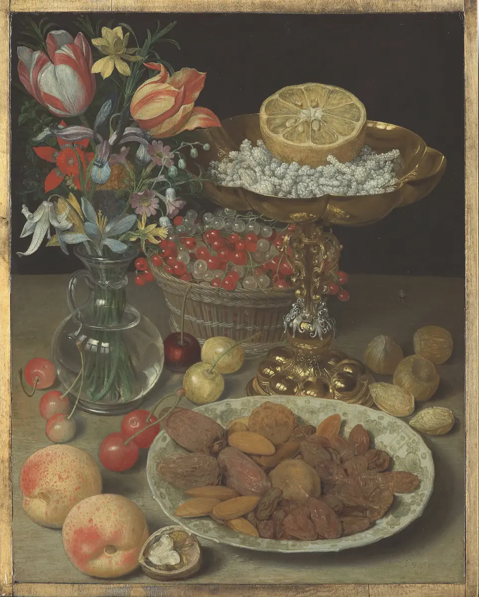 Dessert Still Life with Bouquet of Flowers
