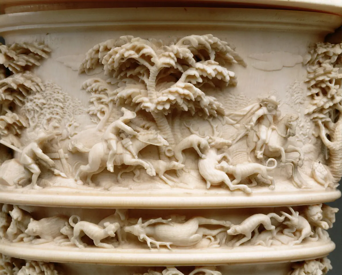 Lidded Ewer with Hunting and Fishing Scenes