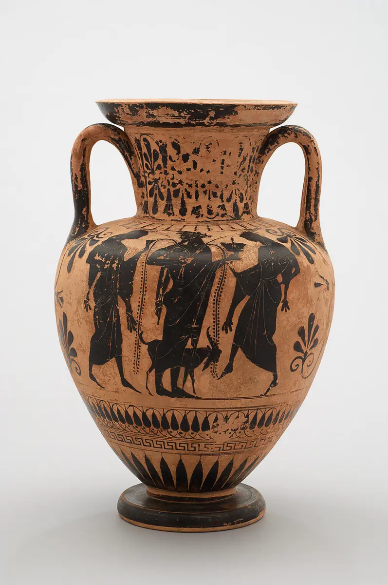 Herakles und Amazonen (A), Dionysos (B)